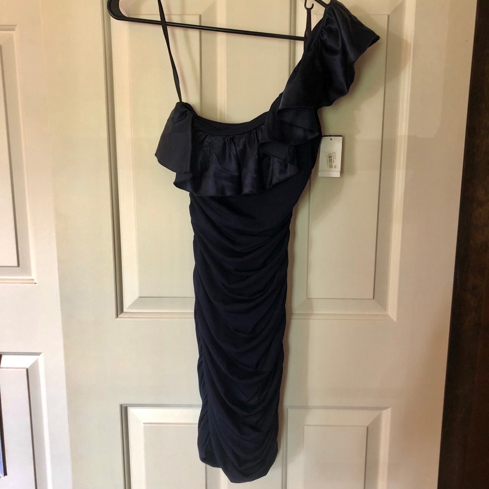 City Studio Navy Bodycon One-Shoulder Dress